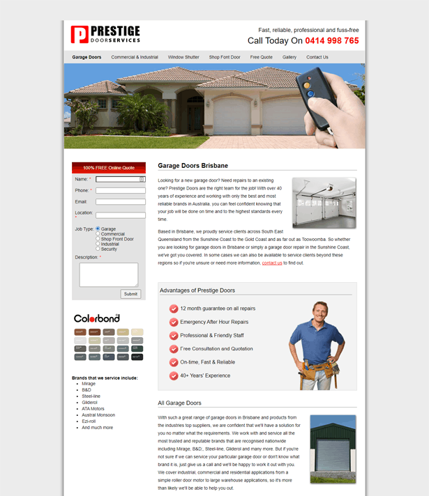 The previous Prestige Doors website
